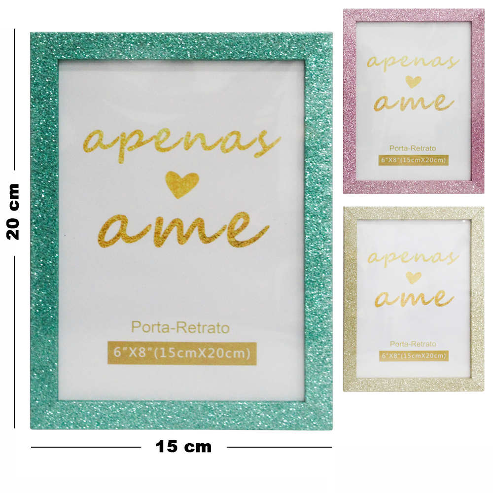 PORTA RETRATO 15X20 COM MOLDURA DE MADEIRA MDF GLITTER