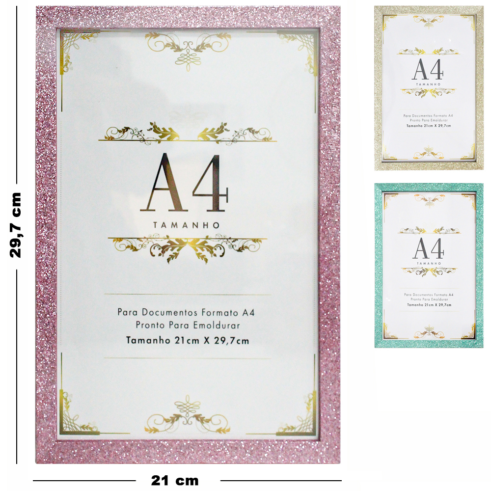 QUADRO PARA DIPLOMAS / CERTIFICADOS A4 DE MADEIRA GLITTER 29,7X21CM