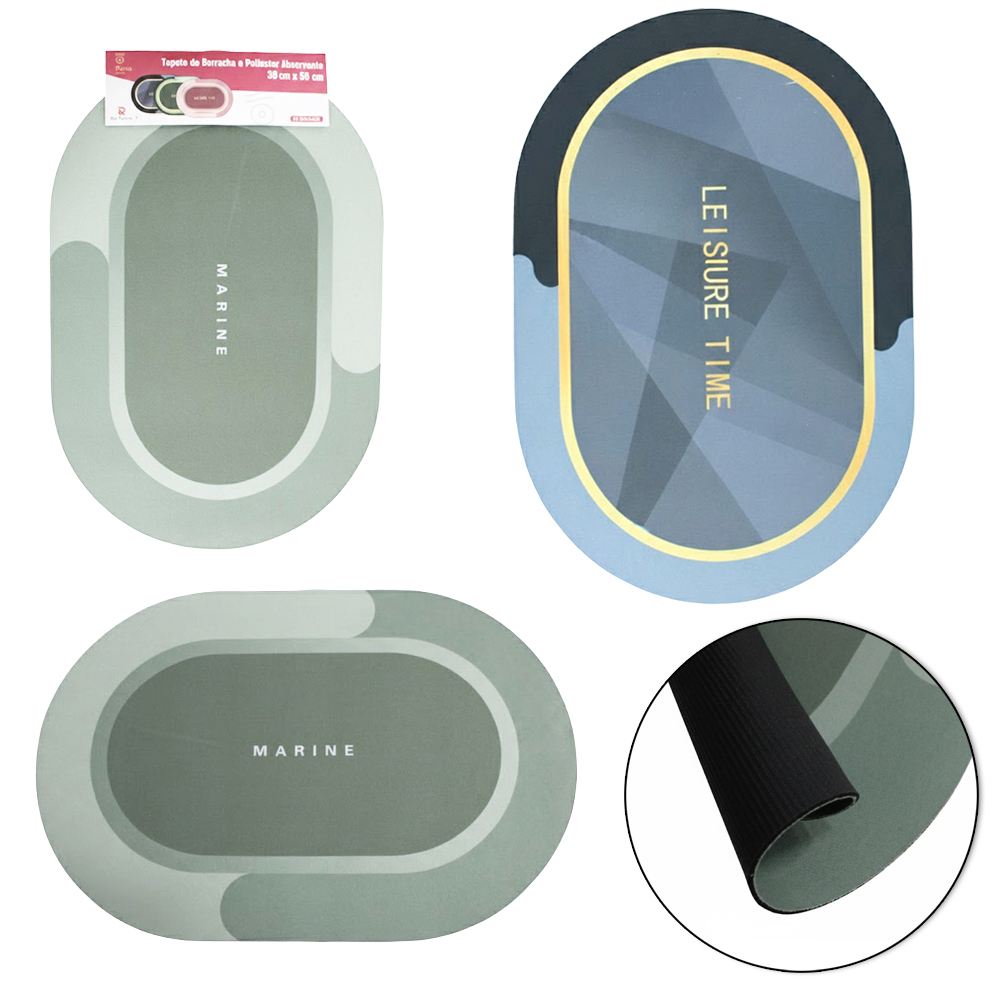 TAPETE DE PISO DE BORRACHA OVAL SUPER ABSORVENTE CLEAN 58X38CM
