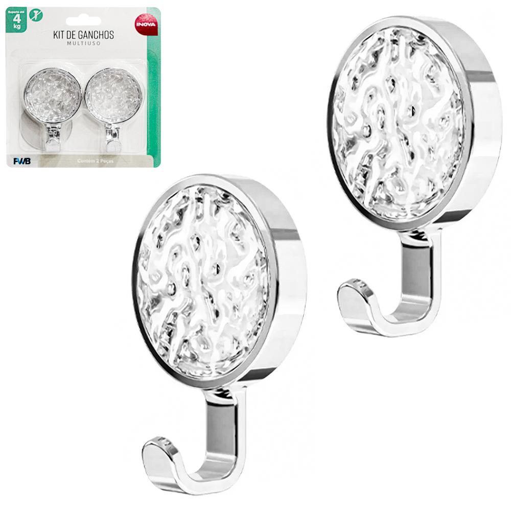 CABIDE GANCHO DE PLASTICO REDONDO AUTOADESIVO INOVA COM 2 PECAS 7,3X5CM DE Ø