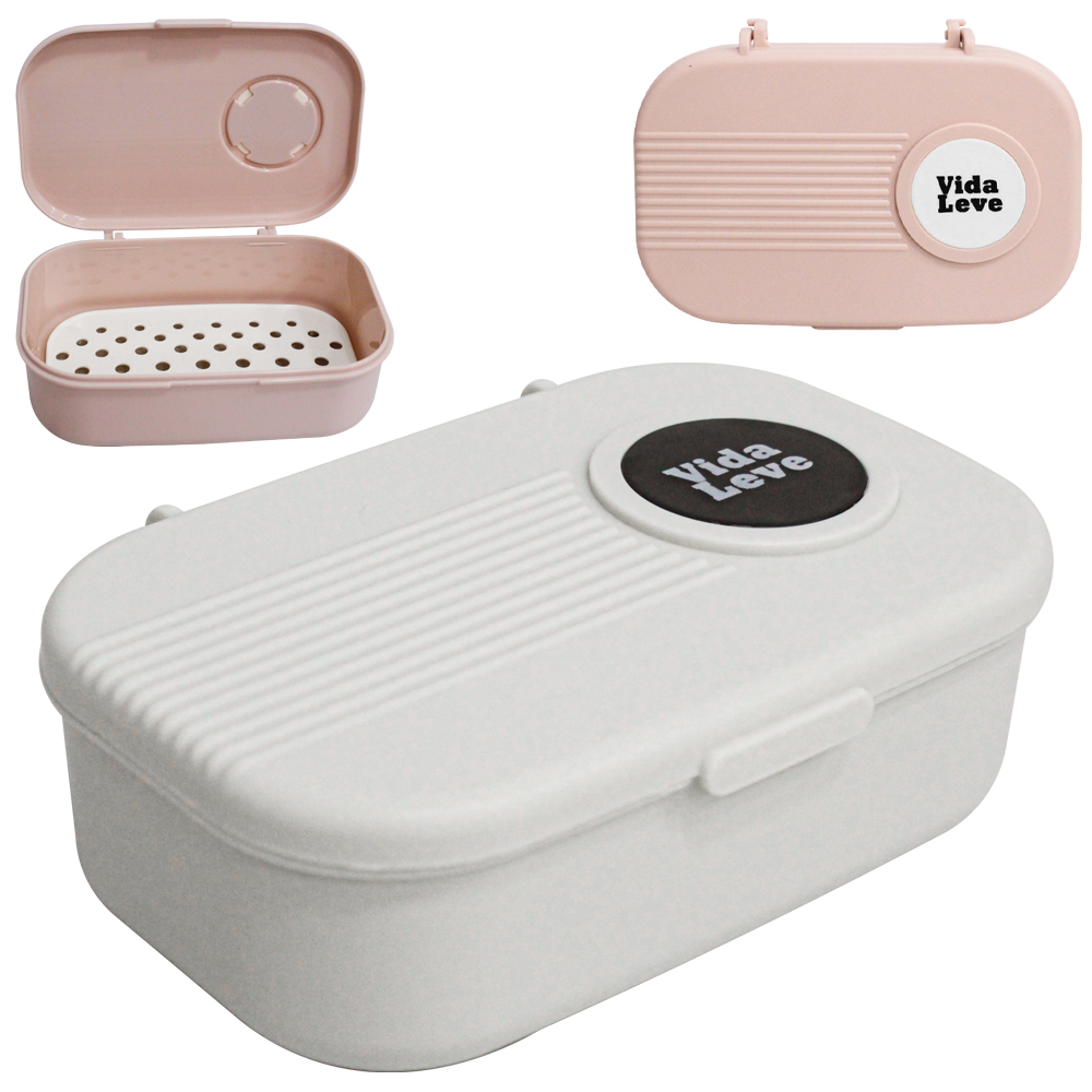 SABONETEIRA DE PIA DE PLASTICO VIDA LEVE COM TELA + TAMPA 14X9X4,5CM