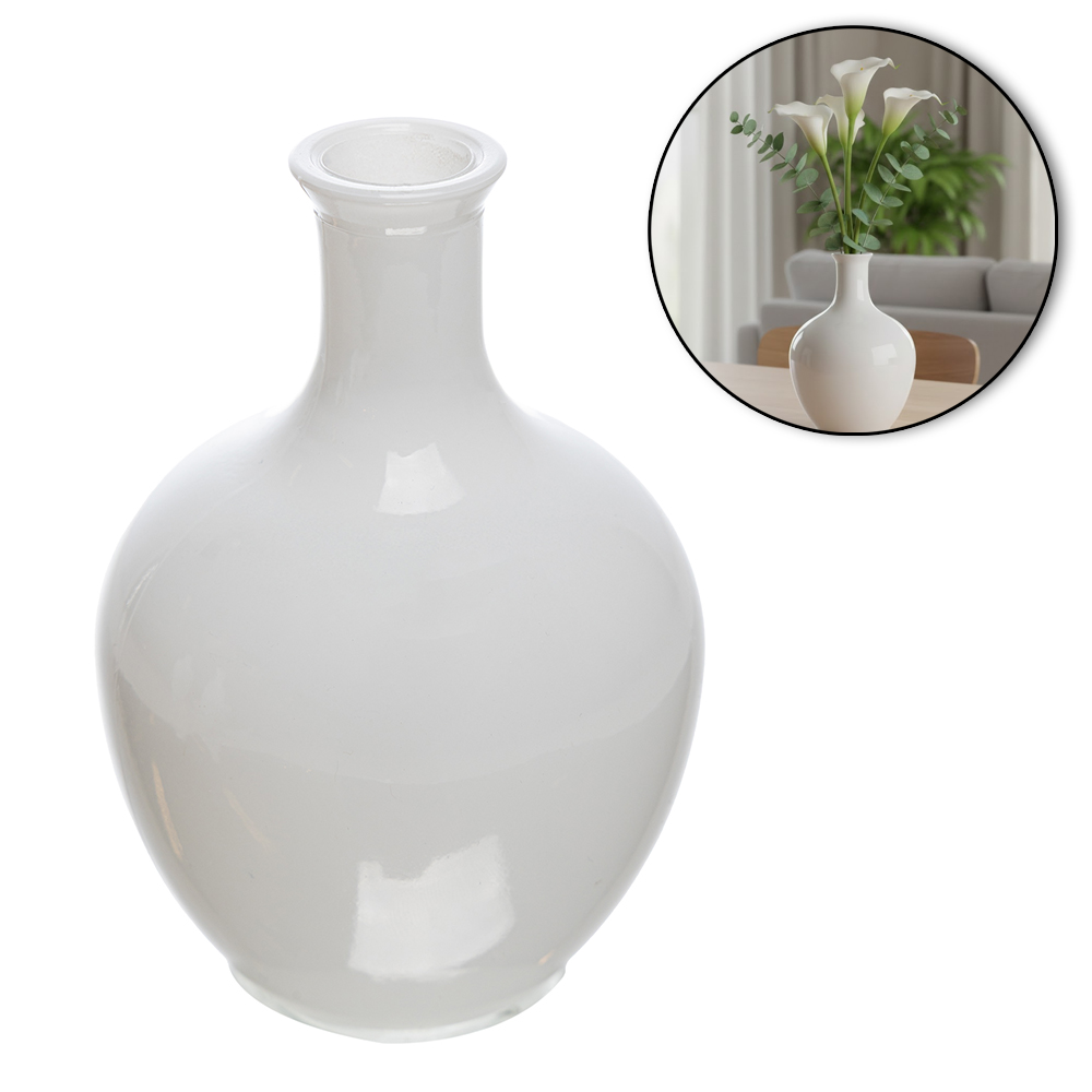 VASO DE VIDRO REDONDO DALIA BRANCO 11X7,5CM DE Ø