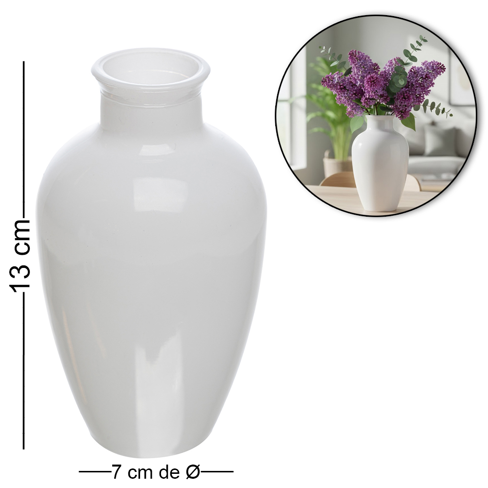 VASO DE VIDRO REDONDO DALIA BRANCO 13X7CM DE Ø