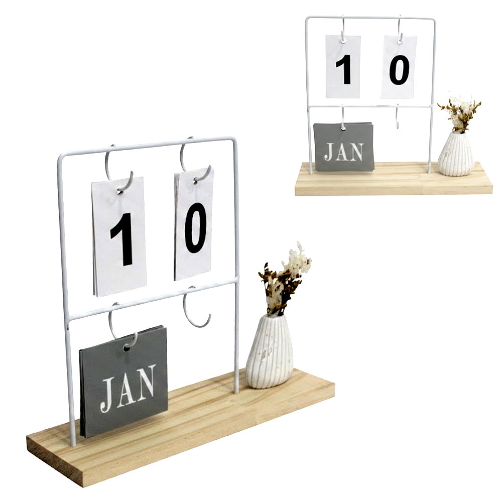 CALENDARIO DE METAL COM BASE DE MADEIRA MDF 23,5X21X7CM