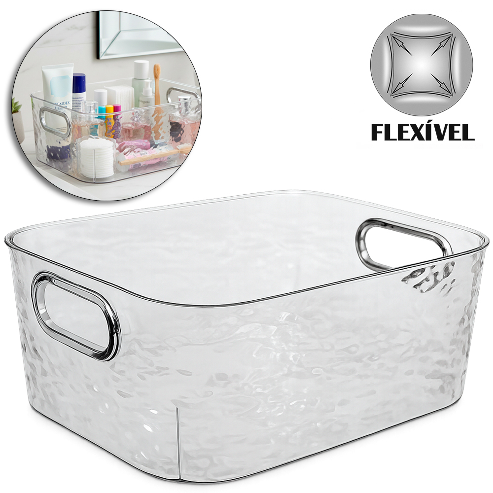 CESTO ORGANIZADOR DE PLASTICO PET FLEXIVEL RETANGULAR COM ALCA MULTIUSO 27,5X21X10,5CM