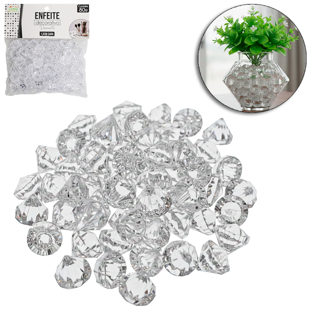 ENFEITE DECORATIVO DIAMANTE DE ACRILICO 1,5CM 80G