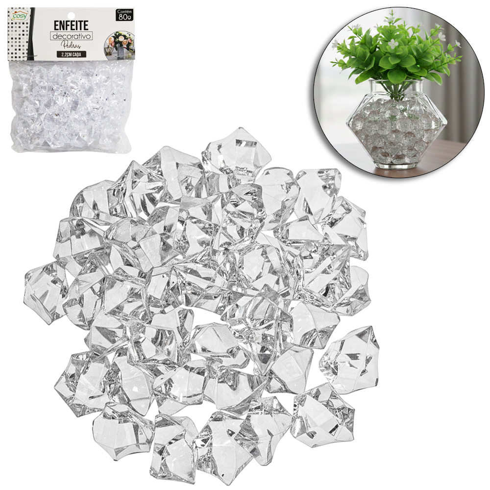 ENFEITE DECORATIVO PEDRAS DE ACRILICO 2,2CM 80G