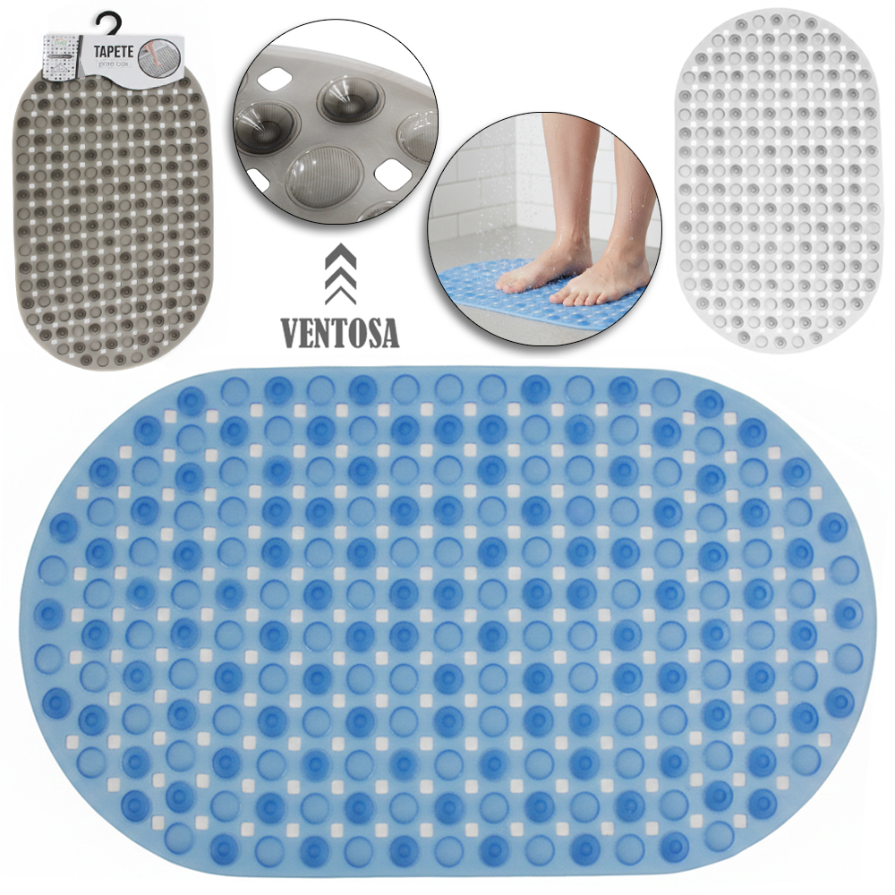 TAPETE DE PISO DE PVC OVAL PARA BANHEIRO COM VENTOSA TRANSCOLOR 65X35CM