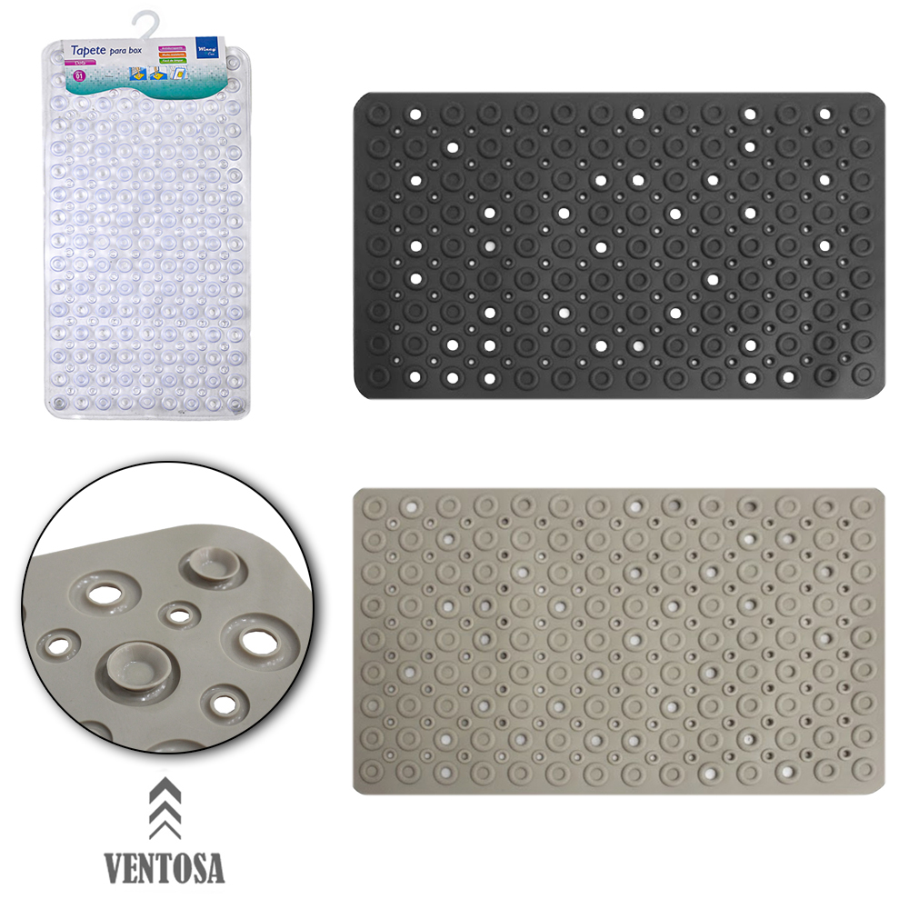 TAPETE DE PISO DE PVC RETANGULAR PARA BANHEIRO ANTIDERRAPANTE COM VENTOSA DOTS 68X37CM