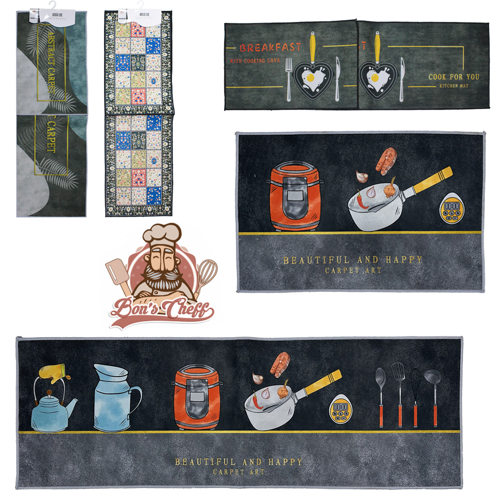 JOGO DE TAPETE COM PASSADEIRA DE PISO DE POLIESTER RETANGULAR ANTIDERRAPANTE ESTAMPAS SORTIDAS 2 PECAS