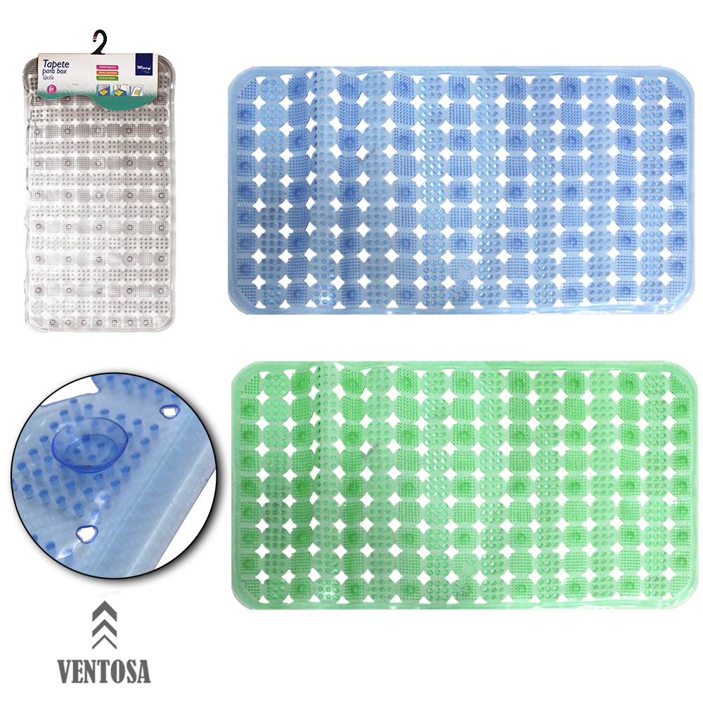 TAPETE DE PISO DE PVC RETANGULAR PARA BANHEIRO COM VENTOSA TRANSCOLOR 69X38CM