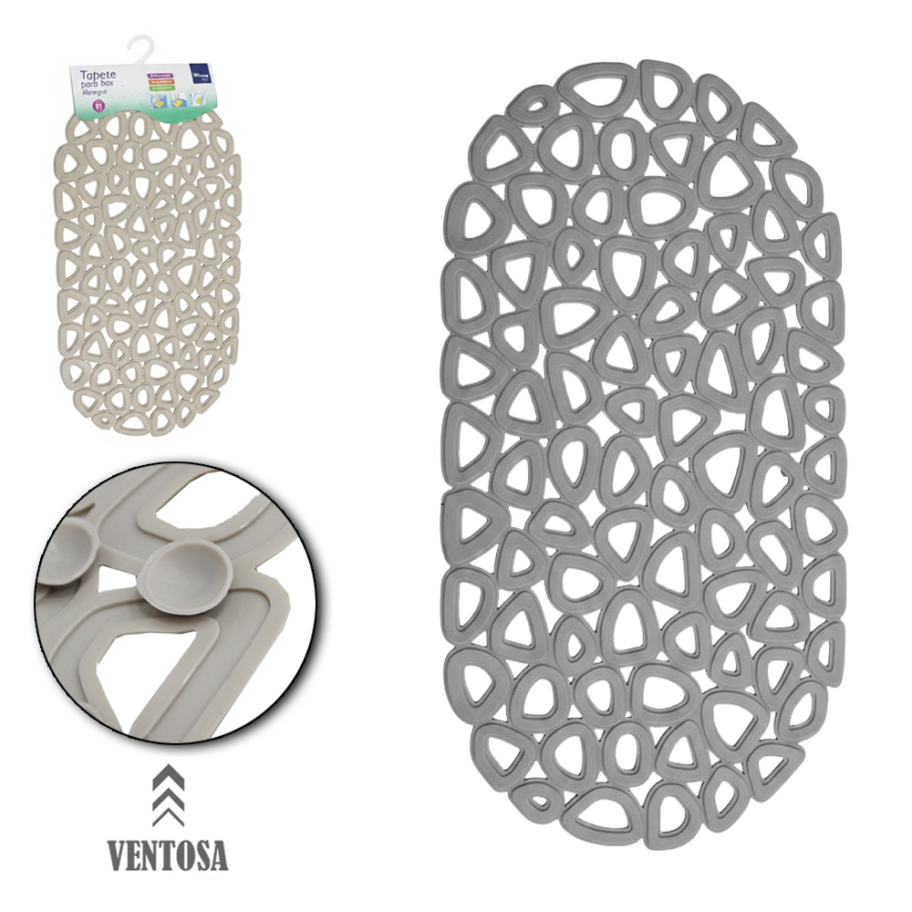 TAPETE DE PISO DE PVC OVAL PARA BANHEIRO COM VENTOSA MERENGUE 66X34CM