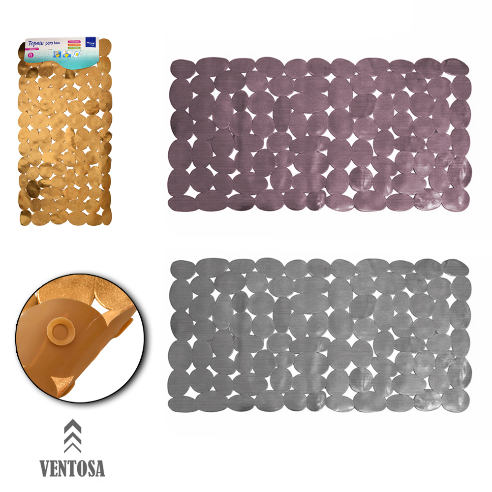 TAPETE DE PISO DE PVC RETANGULAR PARA BANHEIRO COM VENTOSA MIRROR 68X34CM