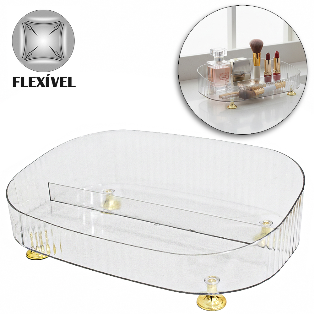 ORGANIZADOR DE PLASTICO PET FLEXIVEL OVAL COM 2 DIVISORIAS 27,5X18X8,5CM