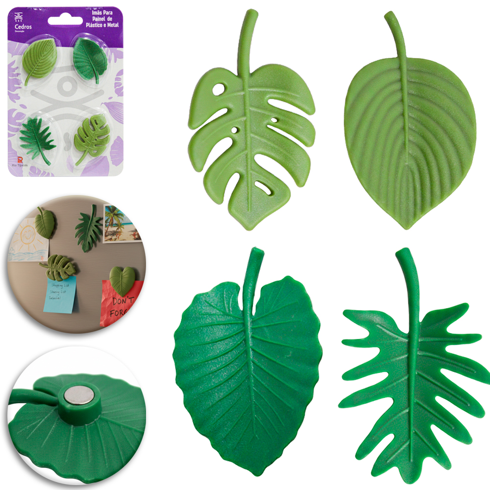 IMA DE GELADEIRA FOLHA TROPICAL COM 4 PECAS 5X3CM
