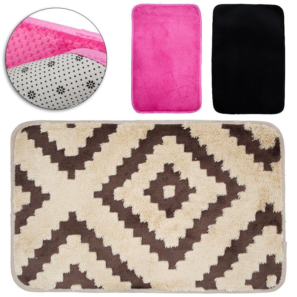 TAPETE DE PISO DE PELUCIA RETANGULAR ANTIDERRAPANTE 60X40CM