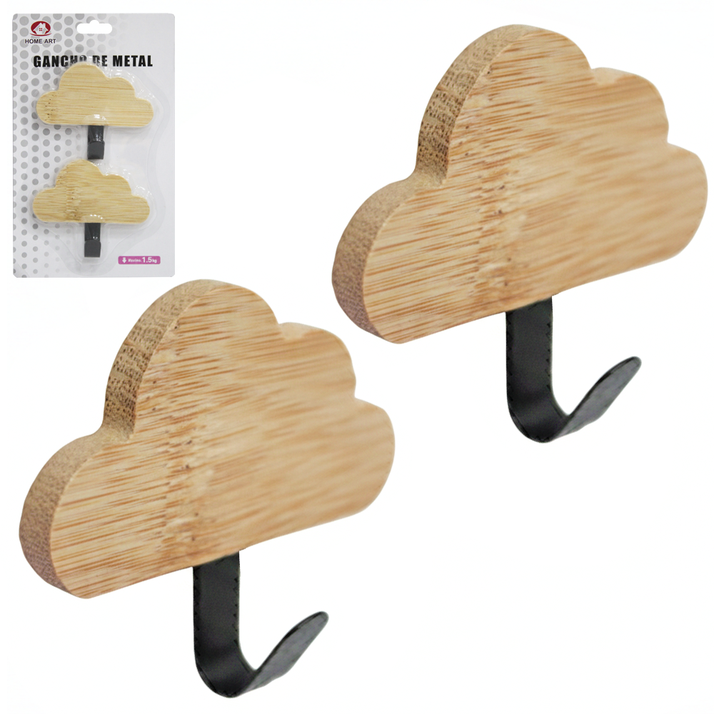 CABIDE GANCHO DE BAMBU / METAL NUVEM AUTOADESIVO COM 2 PECAS 7,5X6X2CM