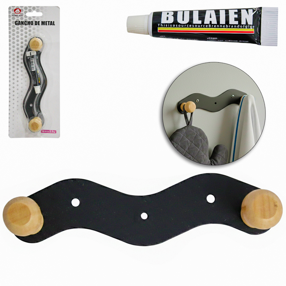 CABIDE GANCHO DE METAL / MADEIRA DUPLO COM COLA 16X4X3,5CM