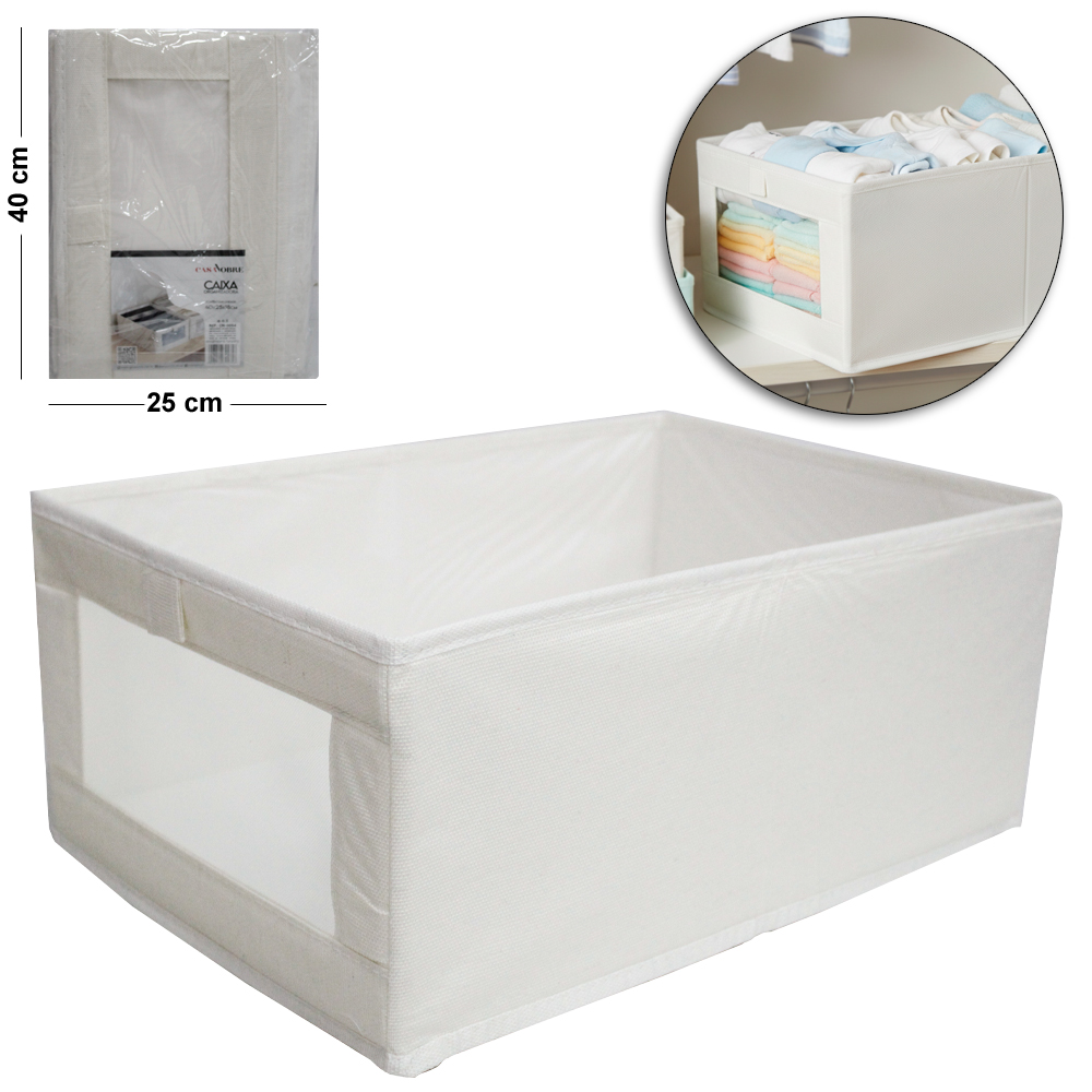CAIXA ORGANIZADOR DE PVC / TNT DOBRAVEL MULTIUSO COM VISOR CASA NOBRE 40X25X18CM