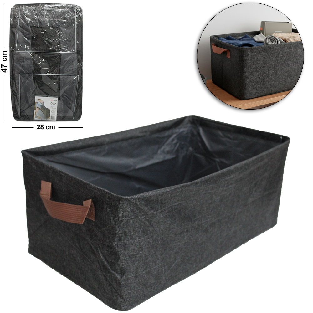 CAIXA ORGANIZADOR DE PVC / TNT COM ARAME E FUNDO DE MDF DOBRAVEL MULTIUSO CASA NOBRE 47X28X20CM