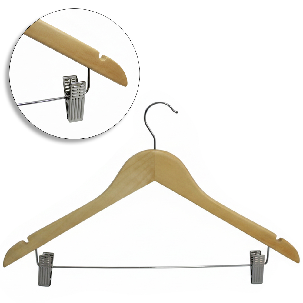 CABIDE ROUPA DE MADEIRA COM GANCHO + PRESILHA DE METAL 44,5X23,5CM 12MM