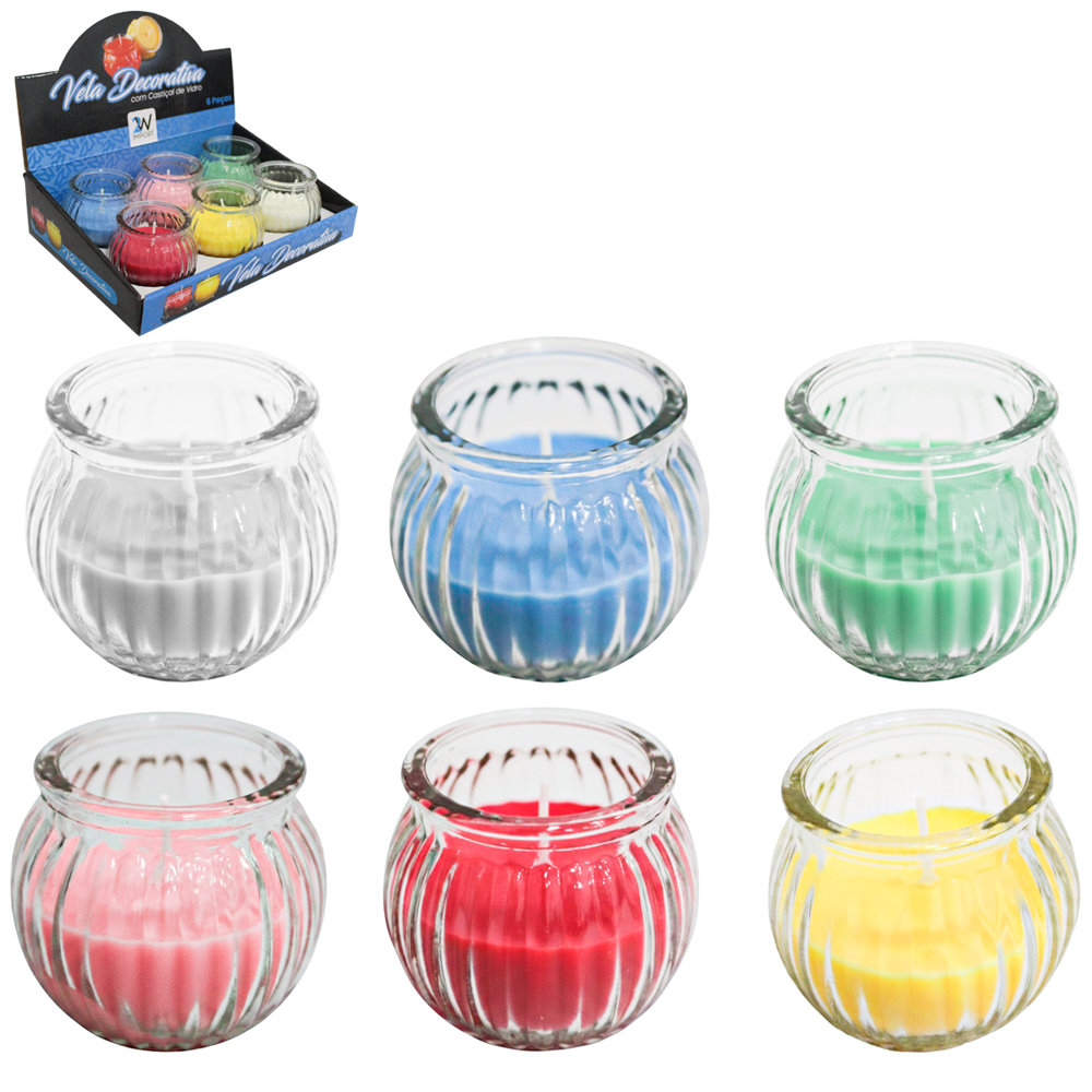 VELA DECORATIVA AROMATICA CASTICAL DE VIDRO REDONDO COM 6 PECAS 5,5X6CM DE Ø DP PLAY