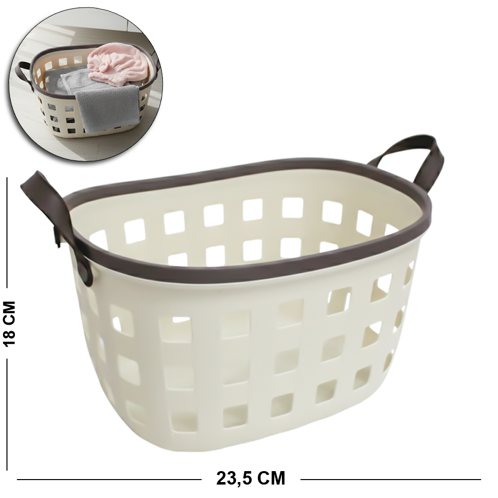 CESTO ORGANIZADOR DE PLASTICO OVAL VAZADO COM ALCA 31X23,5X18CM
