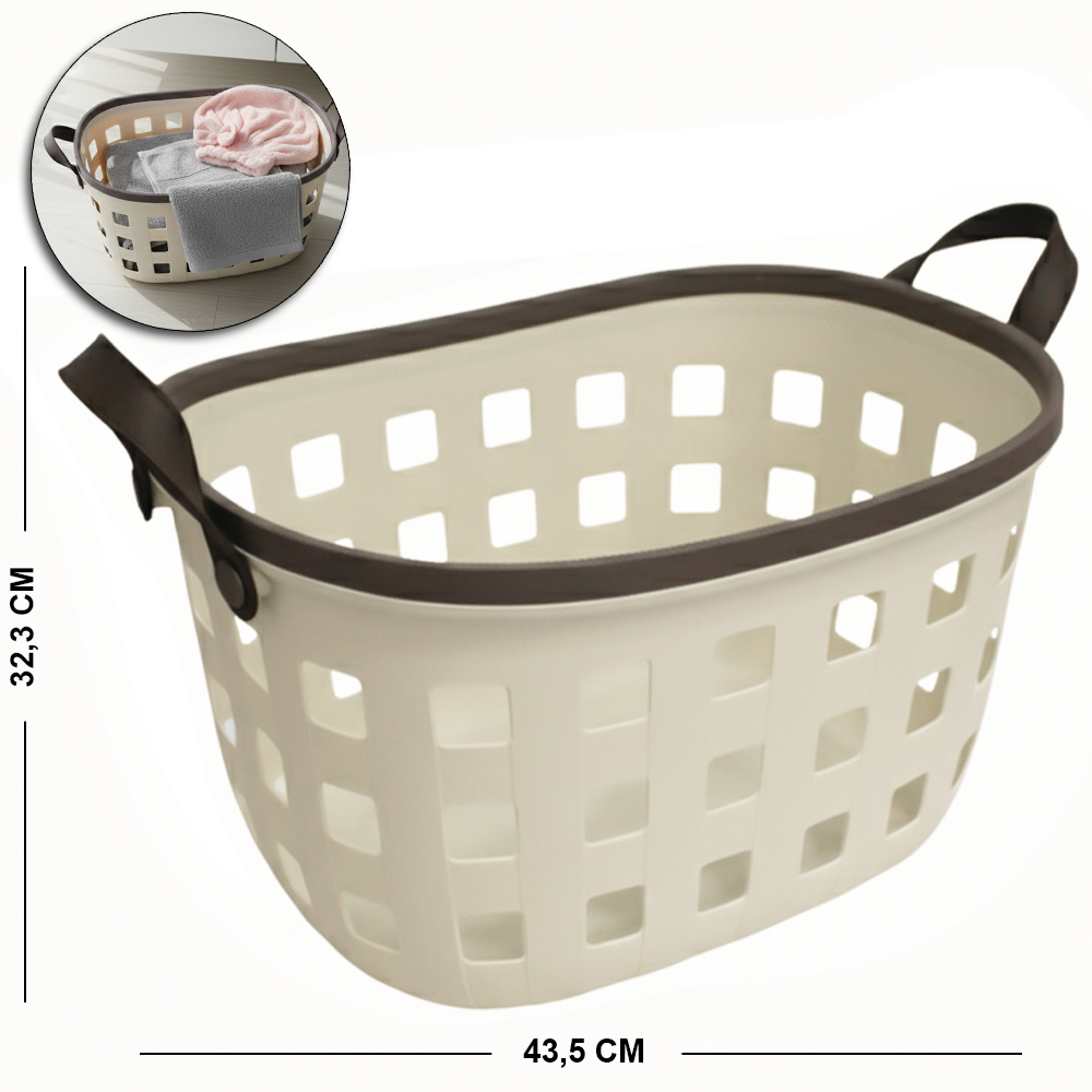 CESTO ORGANIZADOR DE PLASTICO OVAL VAZADO COM ALCA 43,5X32,3X25,5CM