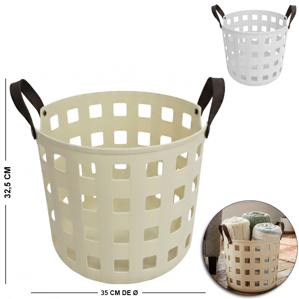 CESTO ORGANIZADOR DE PLASTICO REDONDO VAZADO COM ALCA 32,5X35CM DE Ø