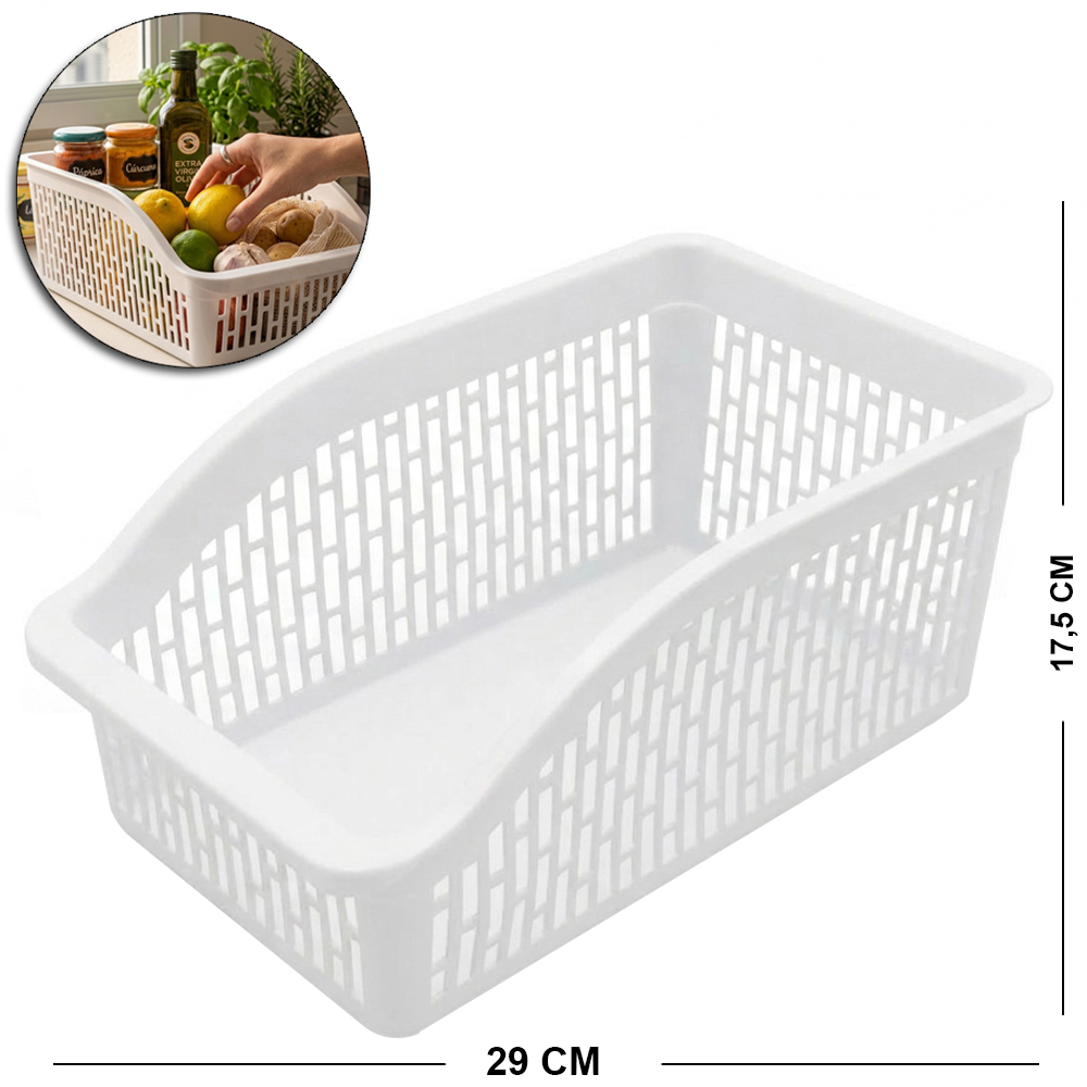 CESTO ORGANIZADOR DE PLASTICO RETANGULAR P VAZADO MULTIUSO INOVA 29X17,5X12CM