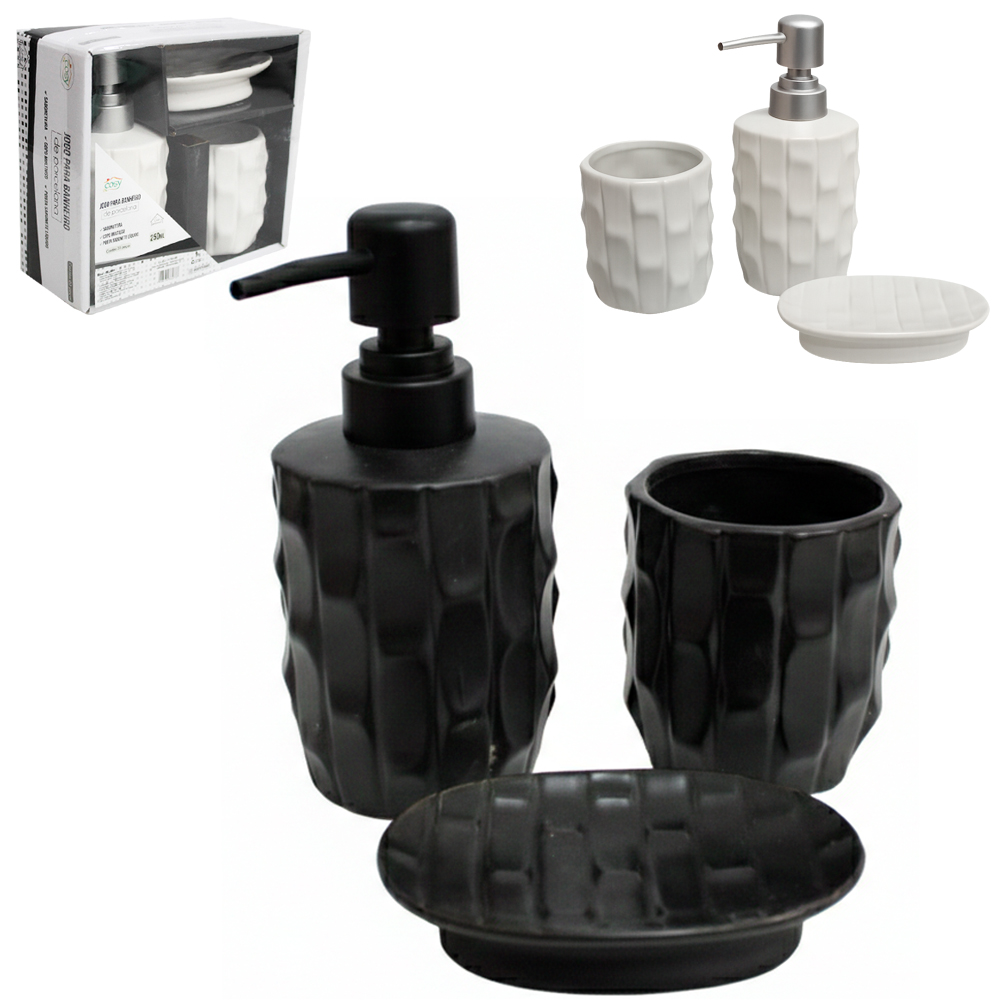 JOGO PARA BANHEIRO DE PORCELANA COM 3 PECAS 250ML