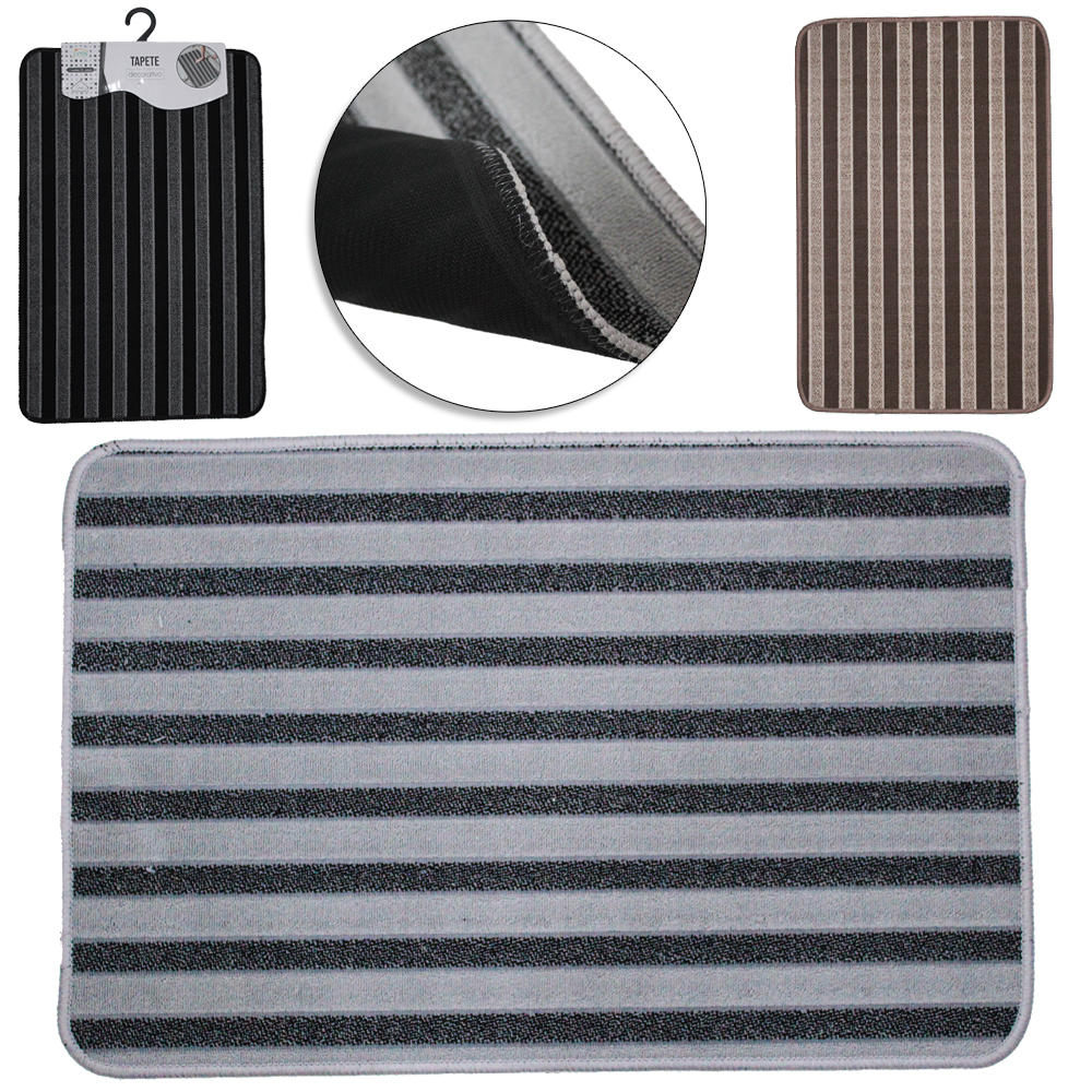 TAPETE CAPACHO DE PISO RETANGULAR EMBORRACHADO LISTRADO 58X38CM