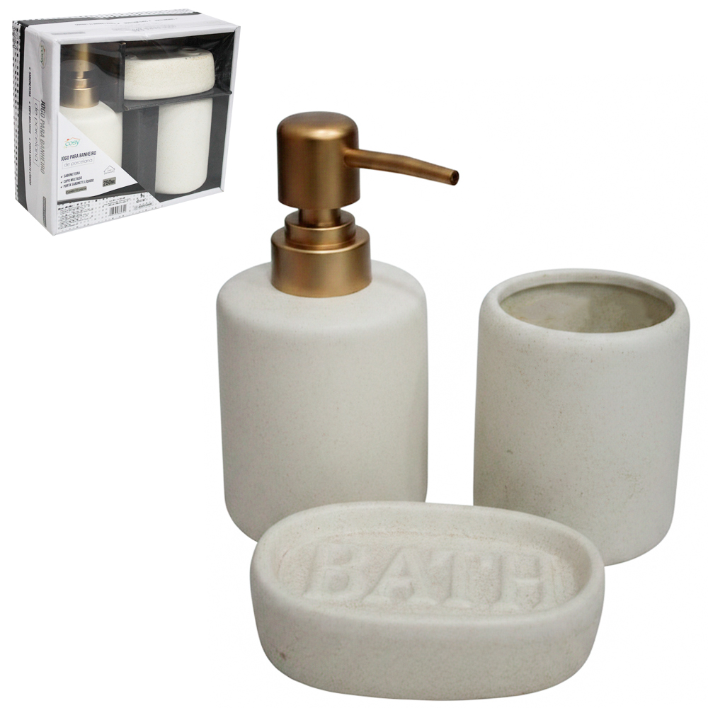 JOGO PARA BANHEIRO DE PORCELANA COM 3 PECAS 250ML