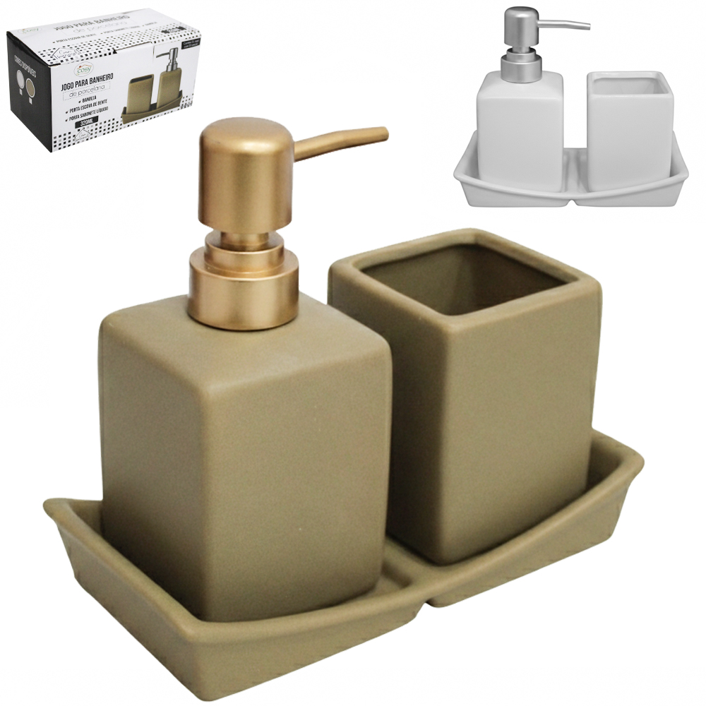 JOGO PARA BANHEIRO DE PORCELANA COM 3 PECAS 320ML 
