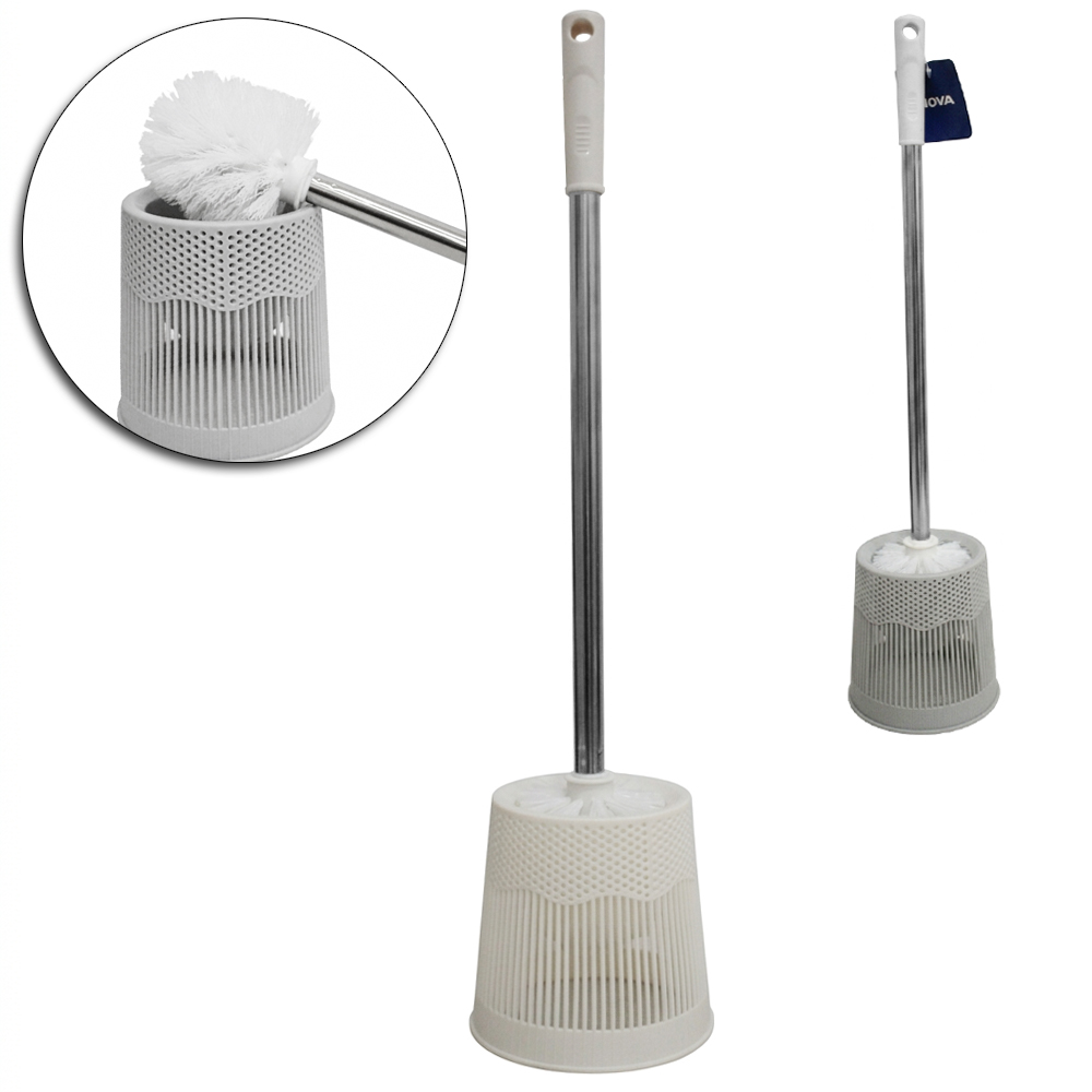 ESCOVA SANITARIA COM SUPORTE DE PLASTICO REDONDO VAZADO CABO INOX INOVA 53X13CM DE Ø