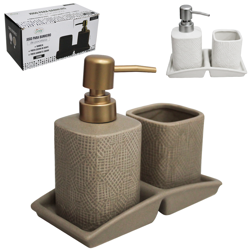 JOGO PARA BANHEIRO DE PORCELANA COM 3 PECAS 300ML 