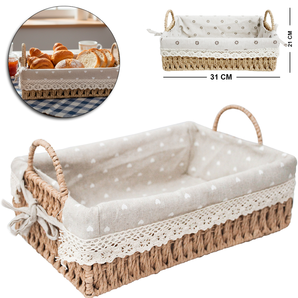 CESTA ARAMADO RETANGULAR REVESTIDO DE PAPEL TIPO VIME COM ALCA + FORRO DE POLIESTER INOVA 31X21X15CM