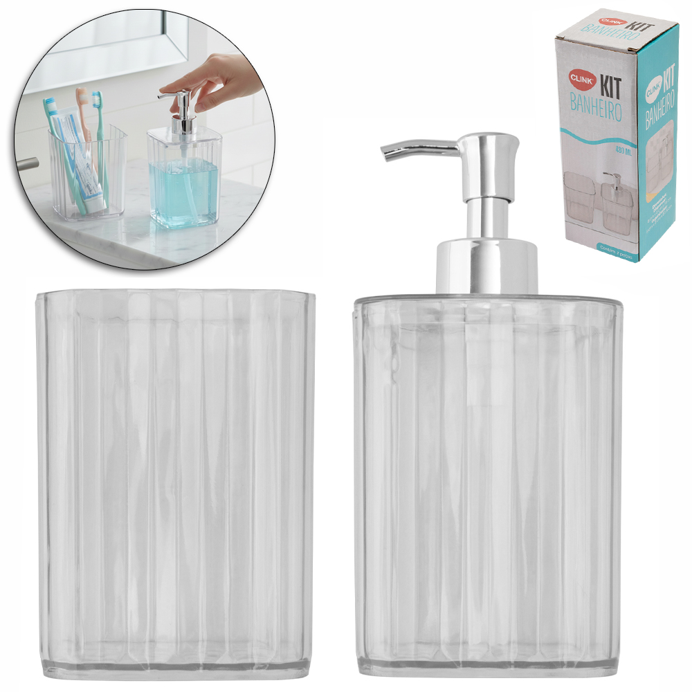 JOGO PARA BANHEIRO DE PLASTICO PET FLEXIVEL QUADRADO COM 2 PECAS 480ML