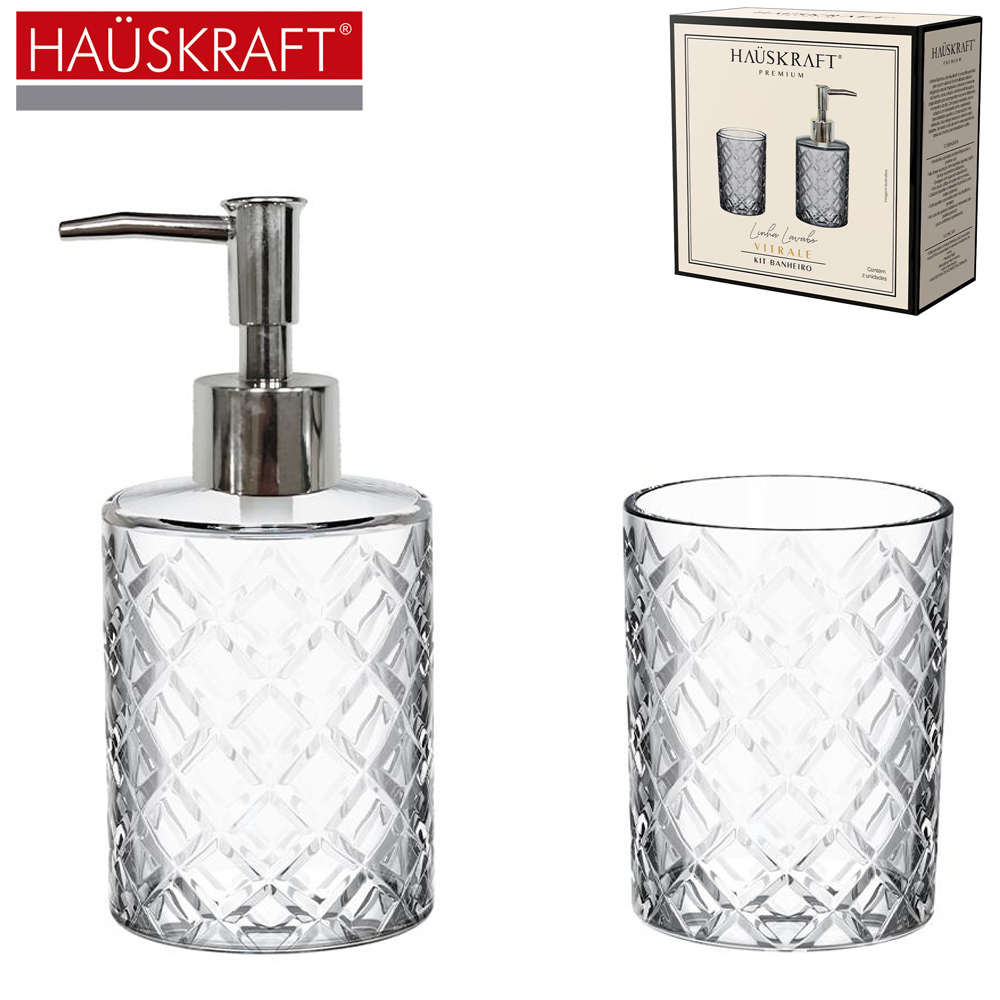 JOGO PARA BANHEIRO DE VIDRO REDONDO LINHA LAVABO VITRALE HAUSKRAFT PREMIUM COM 2 PECAS 240/200ML