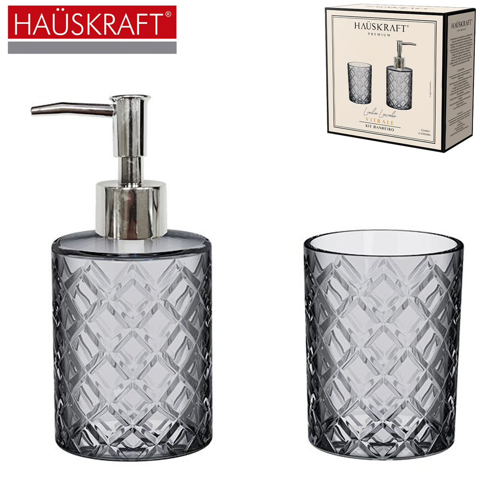 JOGO PARA BANHEIRO DE VIDRO REDONDO LINHA LAVABO VITRALE HAUSKRAFT PREMIUM COM 2 PECAS 240/200ML