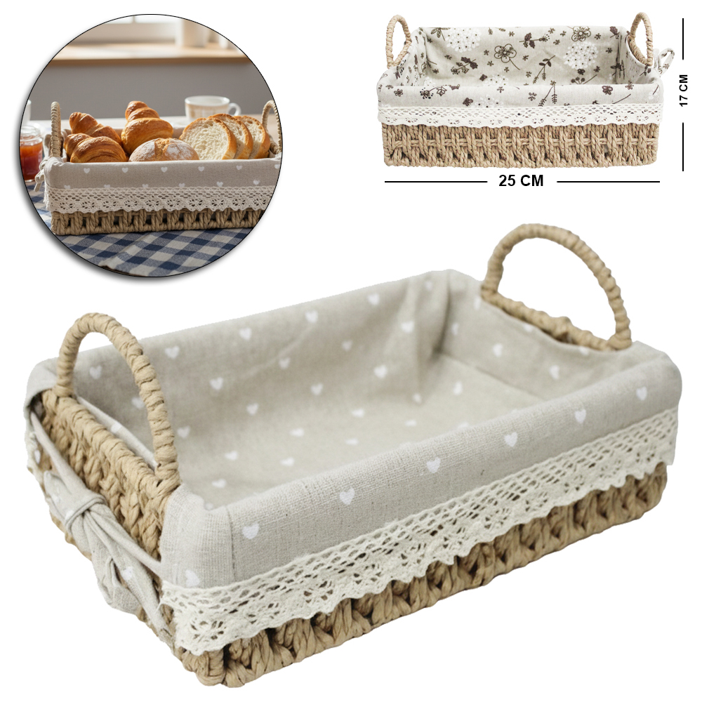 CESTA ARAMADO RETANGULAR REVESTIDO DE PAPEL TIPO VIME COM ALCA + FORRO DE POLIESTER INOVA 25X17X7CM