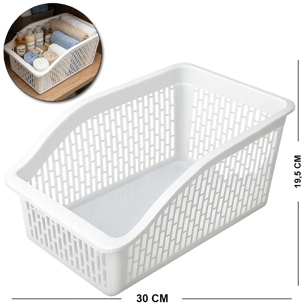 CESTO ORGANIZADOR DE PLASTICO RETANGULAR G VAZADO MULTIUSO INOVA 30X19,5X14CM
