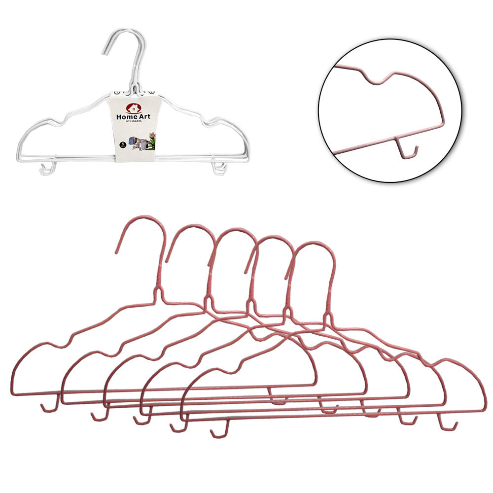 CABIDE ROUPA ARAMADO EMBORRACHADO COM GANCHO 5 PECAS 41X25,5CM 3MM