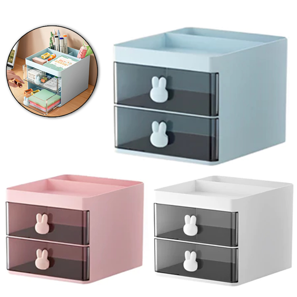 ORGANIZADOR DE MESA / PORTA CANETA/LAPIS DE PLASTICO COM 3 CAVIDADES + 2 GAVETAS 15X13X11CM