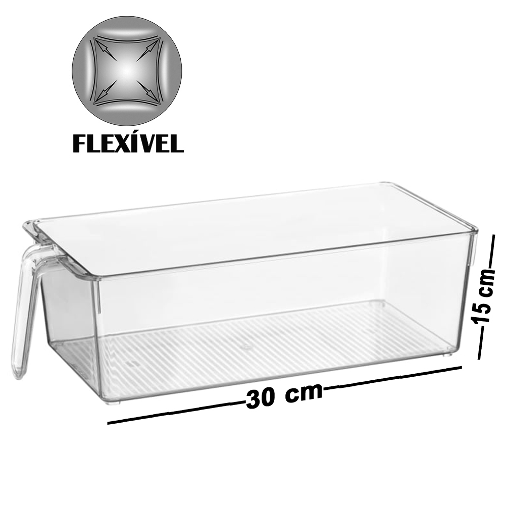 CESTO ORGANIZADOR DE PLASTICO PET FLEXIVEL RETANGULAR COM ALCA MUTIUSO 30X15X9CM