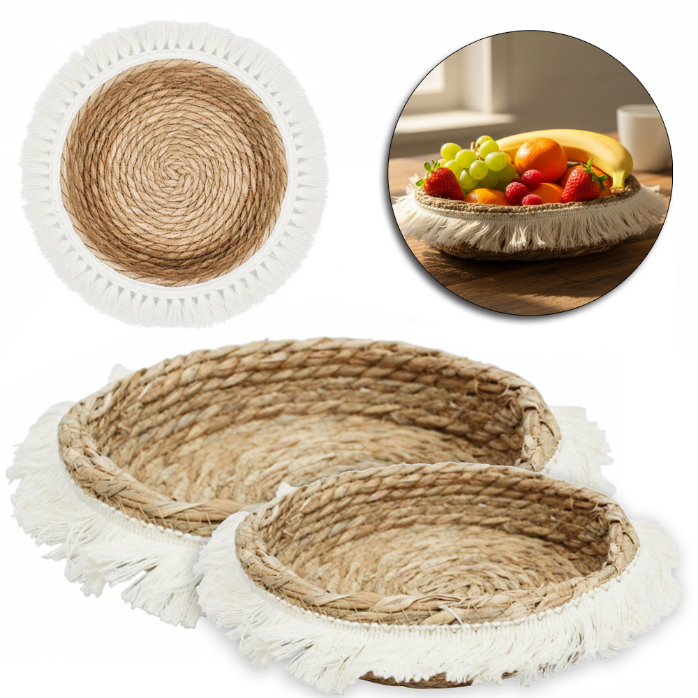 CESTO DE PALHA / ALGODAO REDONDO MULTIUSO COM 2 PECAS