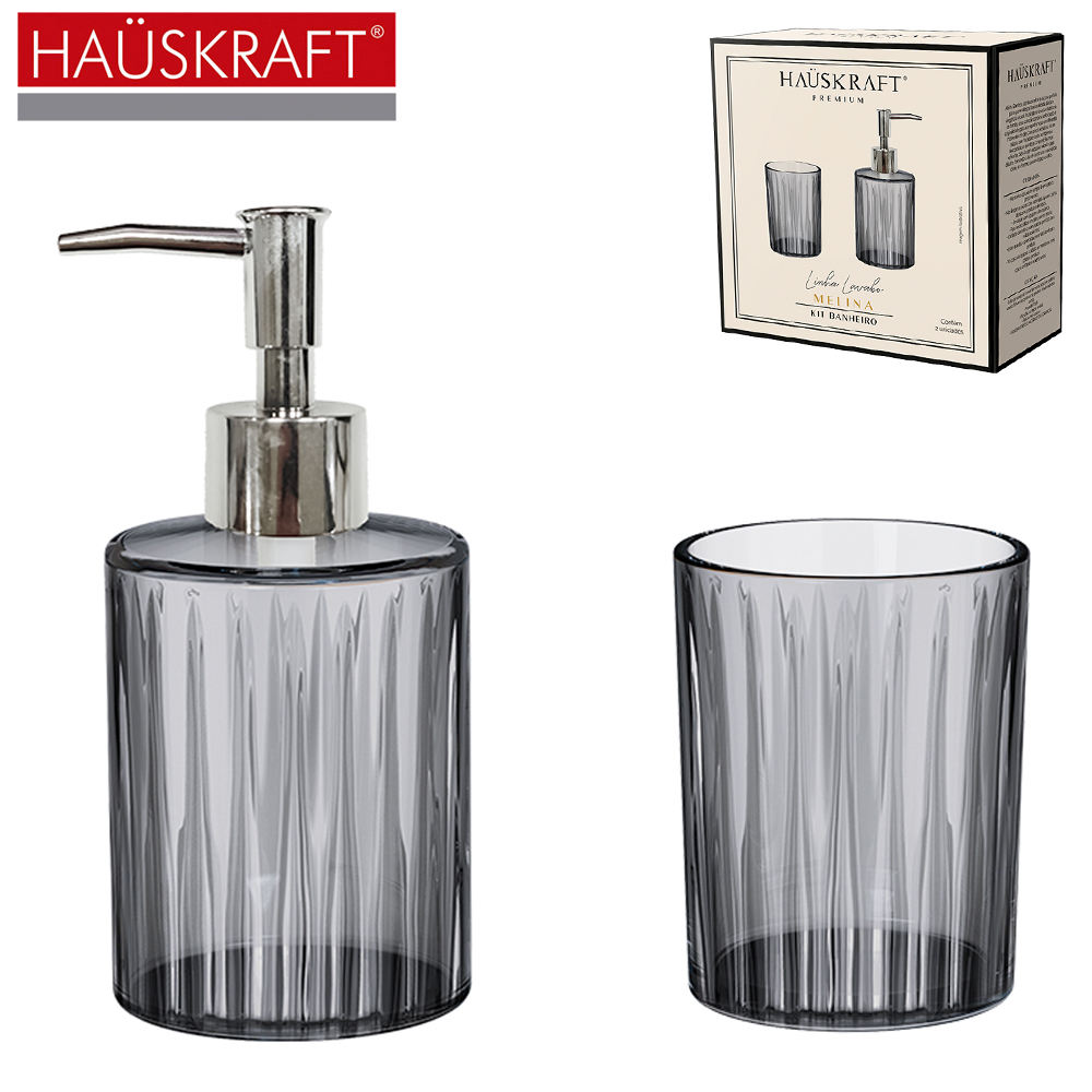 JOGO PARA BANHEIRO DE VIDRO REDONDO LINHA LAVABO MELINA HAUSKRAFT PREMIUM COM 2 PECAS 240/200ML
