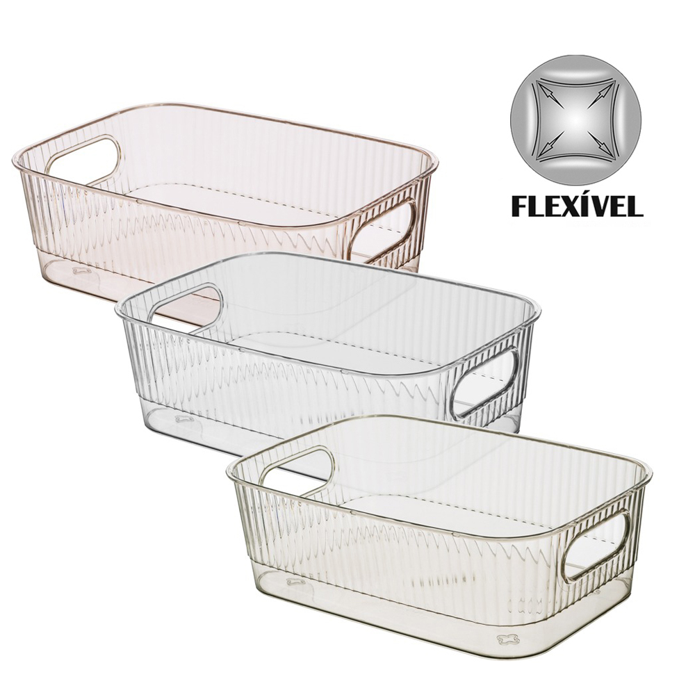 CAIXA ORGANIZADOR DE PLASTICO PET FLEXIVEL RETANGULAR COM ALCA 23X15X7,5CM