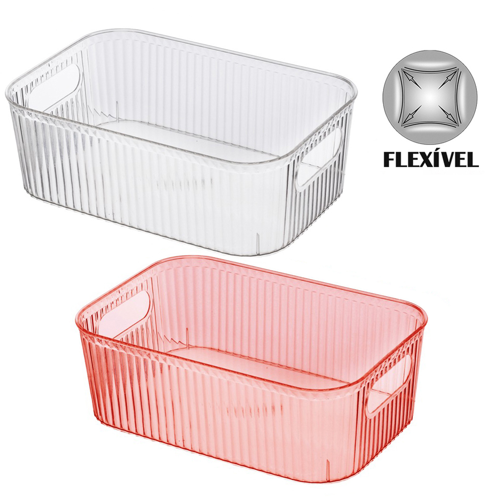 CAIXA ORGANIZADOR DE PLASTICO PET FLEXIVEL RETANGULAR COM ALCA 22,5X15X7,5CM