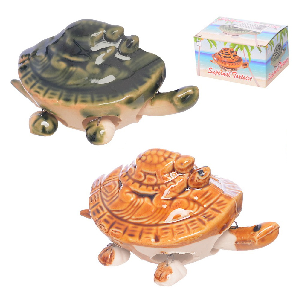 ENFEITE DE PORCELANA TARTARUGA COM 2 FILHOTES 7X5X4CM